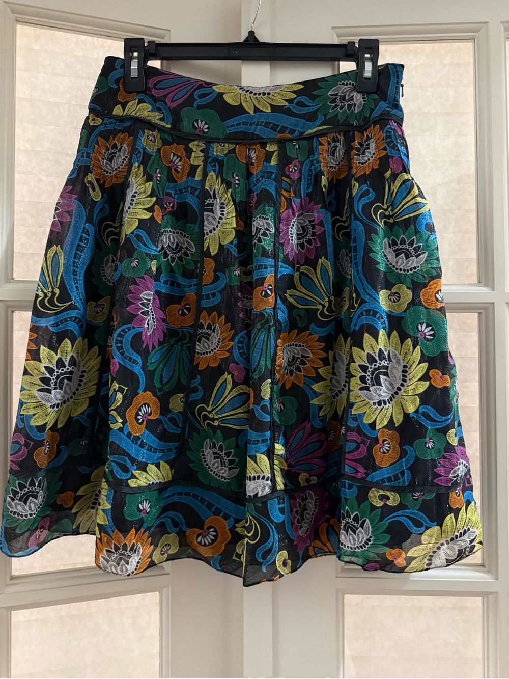 Kay Unger Multicolor Floral Circle Skirt in Black Base